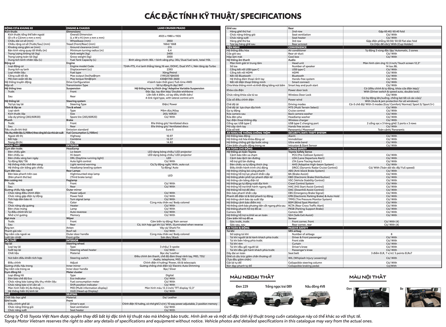 Th&ocirc;ng số kỹ thuật Toyota Land Cruiser Prado